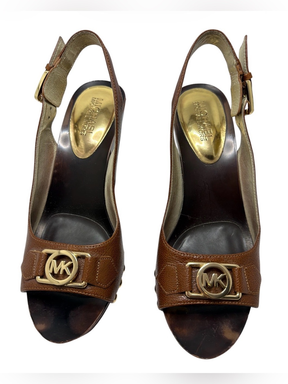 MICHAEL Michael Kors Brown Leather MK Logo Slingback Sandals Size 8M